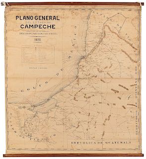 Graham, Gonzalo - Gómez, Marte R... Plano General del Estado de Campeche. México: Lit. EM. Moreau, 1920. Plano, 95 x 90.5 cm.