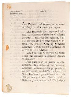 Herrera, José Manuel de. Decreto para establecer como días Festivos el 24 de Febrero, 2 de Marzo, 16 y 27 de Septieembre. México: 1822