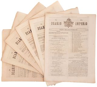 El Diario del Imperio. México: Imprenta Imperial, 1867. Tomo V - Números: 689. 690, 693, 696 - 698. Abril de 1867. Piezas: 6.