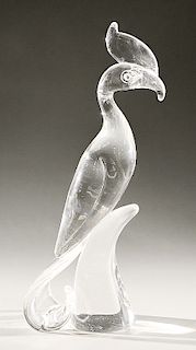 Large Steuben glass phoenix bird crystal sculpture, #8136, designed by Lloyd Atkins in 1965, signed on bottom.  ht. 13 in.  Cond...