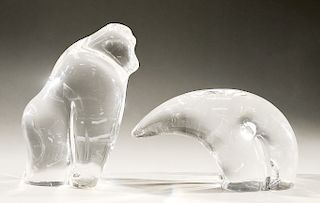 Two Steuben glass animal sculptures including polar bear and glass gorilla, both signed on bottom: Steuben.  polar bear: ht. 4 1/4...