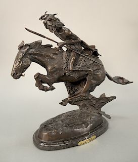 After Frederic Remington,  bronze on pedestal,  "Cheyenne",  singed on base: Frederic Remington,  ht. 19 in., lg. 22 in.