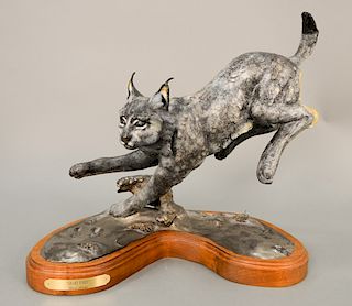 Don Stone,  bronze,  "Light Foot",  running bobcat,  signed, dated, and numbered on back: D. Stone 3/12 1988.  ht. 19 1/2...