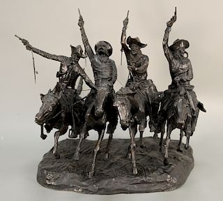 After Frederic Remington,  "Coming Thru the Rye",  Western bronze cowboys on horses.  ht. 26 in., lg. 29 in., dp. 26 in.