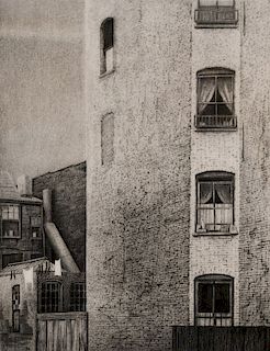Armin Landeck (1905-1984),  drypoint,  "Tenement Walls",  pencil signed and numbered: Landeck ed100  plate size 10 1/4" x 8"