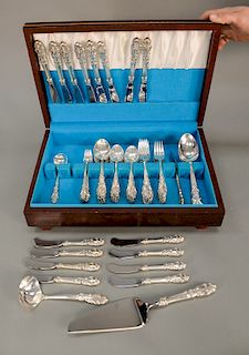 Towle "Esplanade" sterling silver flatware set, 69 total pieces to include 8 dinner forks, 8 lunch forks, 8 tablespoons, 16 teaspoo...