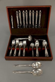Gorham sterling silver flatware set, Hispana, service for eight, 45 total pieces.  56.7 t oz.