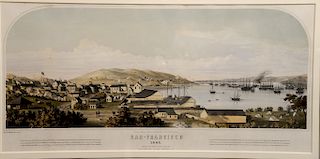 After Henry Firks,  colored lithograph,  View of San Francisco 1849,  Drawn on the spot by Henry Firks for W.H. Jones esq. of...