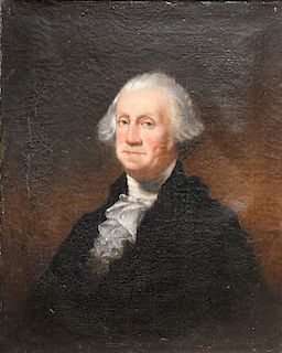 19th Century Portrait,  oil on canvas,  Portrait of George Washington after Gilbert Stuart,  unsigned.  15" x 12"