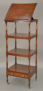 George IV mahogany etagere with tilting top plus one drawer, on turned legs. 
ht. 54 in., top: 19" x 22"