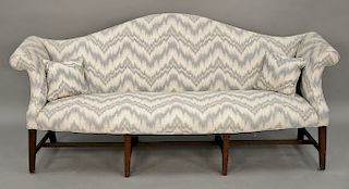 George III camelback sofa,  on square tapered legs with stretcher base, circa 1800.  ht. 38 in., lg. 84 in., dp. 30 in.