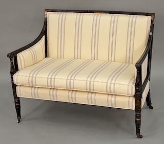 Chinoiserie decorated loveseat upholstered with loose cushion, all set on turned legs, 19th century.  ht. 34 in., wd. 41 in.