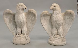 Pair of large cement garden eagles, signed and dated: Henri Studio 1981.  ht. 23 1/2 in.