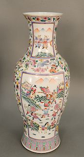 Large Famille rose porcelain vase with interior courtyard scene.  ht. 23 1/2 in.