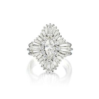 A Platinum Marquise-Cut Diamond Ballerina Ring