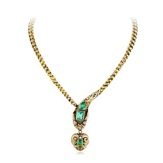 Antique Emerald and Diamond Necklace