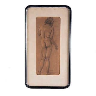 Armando Gracía Nuñez. Desnudo de espalda. Sanguina y carboncillo sobre papel. Firmado. Enmarcado.