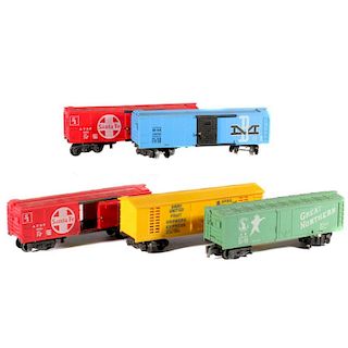 AF S Two 24054 ATSF Boxcars, 24056 BM Boxcar, 24422 GN and 24052 FGE Reefers