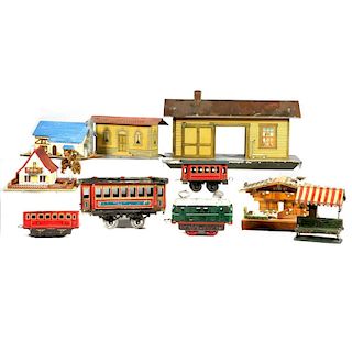 Ives, Wooden and Tin European Trains and Buildings Lot