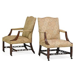 PAIR OF GEORGE III STYLE LIBRARY ARMCHAIRS