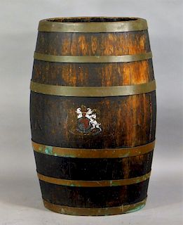 19C English Oak Brass Strap Whiskey Barrel
