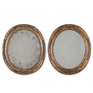 Pair Continental Neo-classical silvered wood mirrors