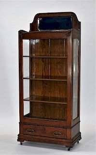 FINE Victorian Oak One Door Mirrored Bookcase