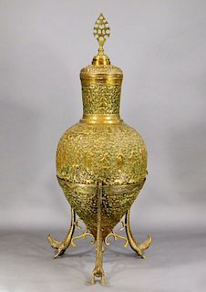 FINE Indo-Persian Amphora Form Brass Oil Lamp