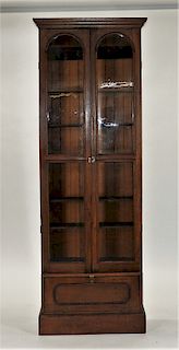 19C Victorian Walnut Step Back Bookcase Cabinet