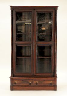 Victorian Black Walnut Two Door Bookcase Cabinet