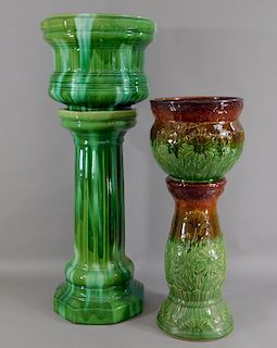 2 American Majolica Pottery Jardiniere & Pedestal