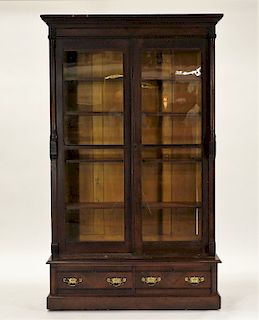 Victorian Black Walnut Step Back Bookcase Cabinet