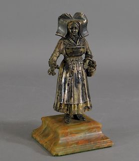 19C Continental Silvered Bronze Figure of a Maiden