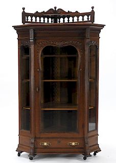 19C Victorian Oak Corner Bookcase China Cabinet