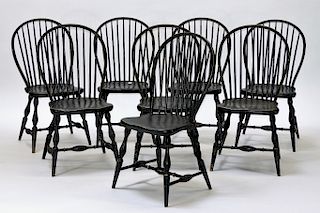 Set of 8 American Green Painted Windsor Chairs