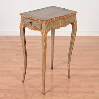 Nice Continental Rococo gray painted side table