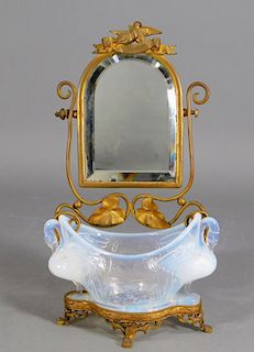 19C. French Gilt Bronze Opaline Glass Mirror