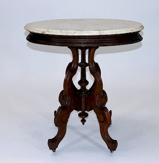 19C. Victorian Walnut Oval Marble Top Table