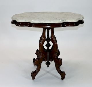 Victorian Walnut Turtle Marble Top Table