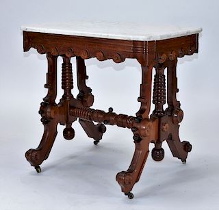 C.1880 Victorian Aesthetic Burl Marble Top Table