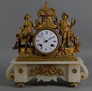 19C French Japy Freres Gilt Alabaster Mantel Clock