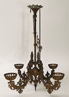 Victorian Four Arm Cast Iron Oil Lamp Chandelier