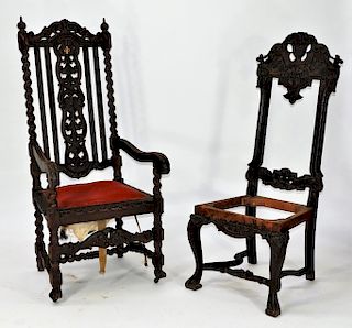 2 19C. Renaissance Revival Carved Wood Chairs