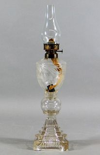 19C. Boston Sandwich Glass Cut Fluid Oil Lamp