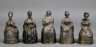 5PC Gorham Silver Plate Bronze Queen Figural Bells