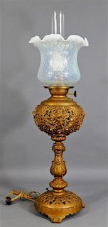 19C. Victorian Cast Metal Reticulated Banquet Lamp