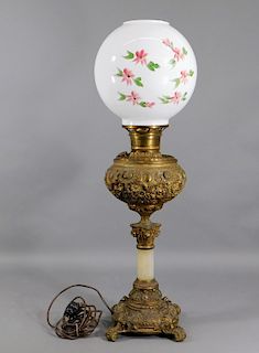 19C. American Victorian Gilt Banquet Oil Lamp