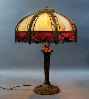 Salem Bros. Cotton Candy Slag Glass Table Lamp