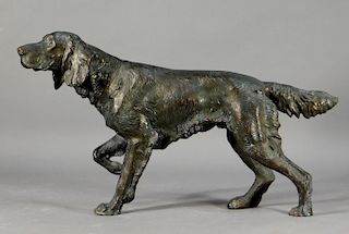 19C English Patinated Spelter Setter Dog Sculpture