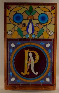 19C Victorian Stained Glass Church Enameled Window